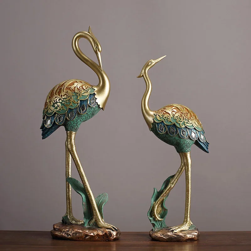 Painted Crane Living Room TV Cabinet Entrance Desk Wine Cabinet Ornaments Resin Home Craft Decorations