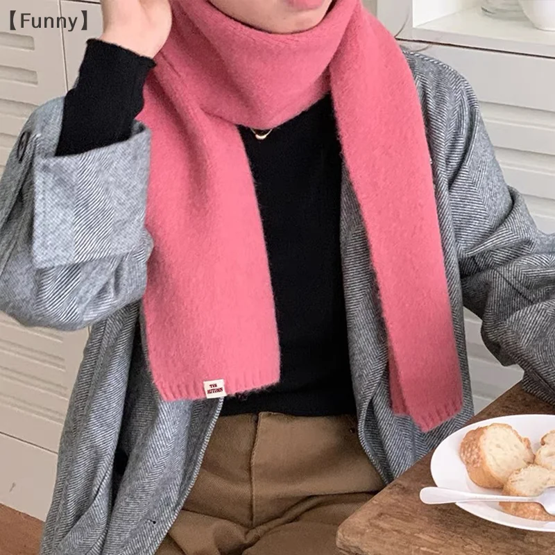 〔Funny〕Solid Color Versatile Autumn And Winter Scarf New Wool Couple Student Cute Knitted Warm Neck Scarf