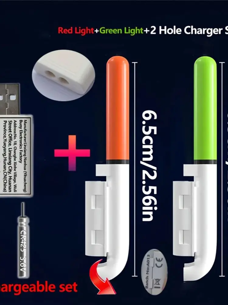 Angelset 5-teilig (2 Rutenendlichter + 2 wiederaufladbare CR425-Batterien + 1 Dual-Port USB-Ladegerät) Wiederaufladbarer Bissanzeiger