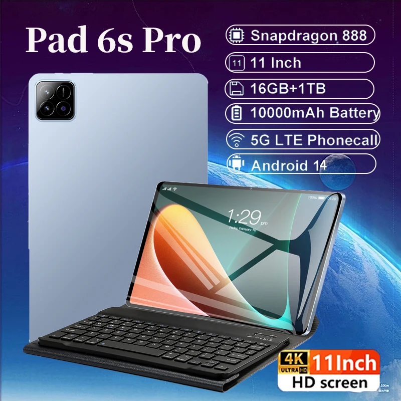 Global Version 2024 Pad 6S Pro HD 4K Tablets Android 14.0 Snapdragon 888 11inch 16GB+1TB 20000mAh Tablet PC 5G Dual SIM WIFI Tab