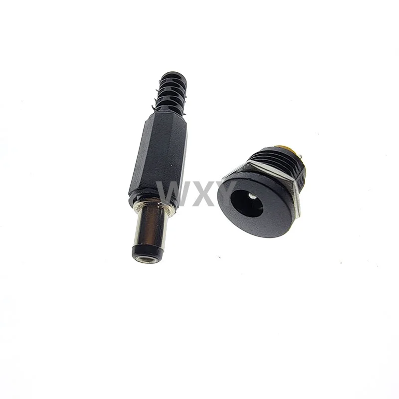 10Pcs (5Pair) 12V 3A 5.5x2.1mm DC Power Male Plugs Connector DC Power Socket Female Jack Screw Nut Panel Mount Adapter 5.5*2.1mm