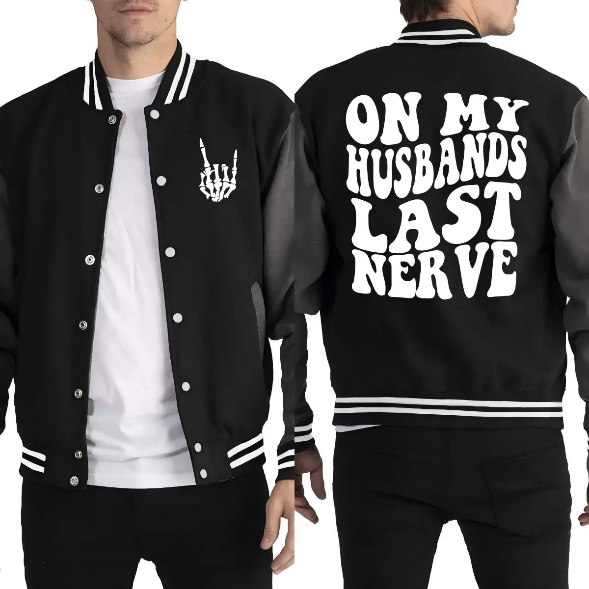 

On My Husbands Last Nerve Letter Prints Baseball Uniform Men Casual Street Jacket Fashion Loose Clothes Autumn Fleece Streetwear