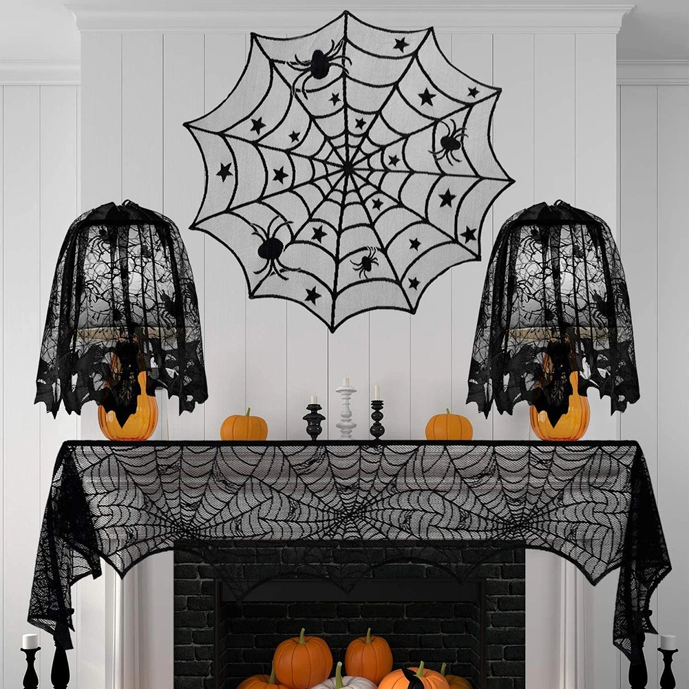 Halloween Tablecloth, Ghost Party Decoration, Table Flag, Black Lace Tablecloth, Fireplace Cloth, Lampshade Halloween Decoration