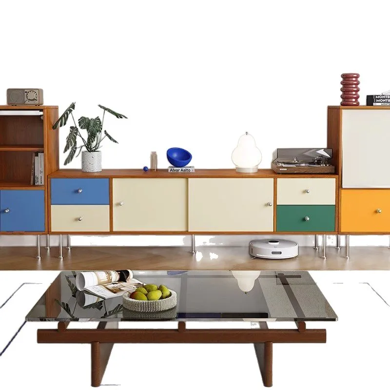 

Medieval Bauhaus TV cabinet, simple living room against the wall, integrated locker, color matching creative storage cabinet, re