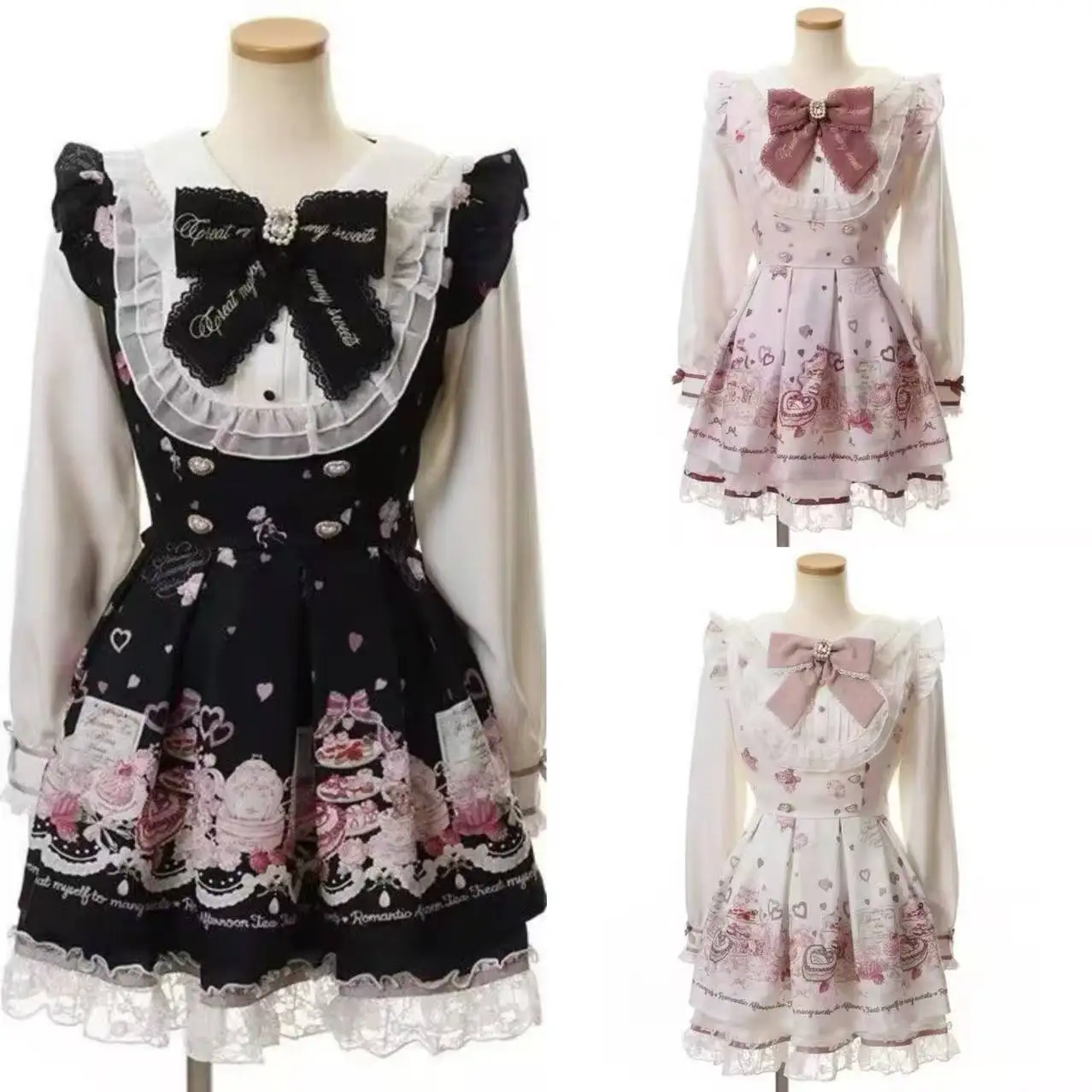 Zestaw Lolita w stylu japońskim, 2-częściowy, mini spódniczka Y2k, damska sukienka Harajuku, słodka sukienka z nadrukiem kawaii, topy, elegancka sukienka w stylu koreańskim.
