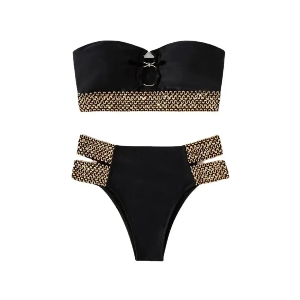 

Sexy Strapless Bikini Set Two Piece Swimsuit Beach Wear Swimsuit Bandeau Swimsuit Women's Women's Glitter Belt Bikini
