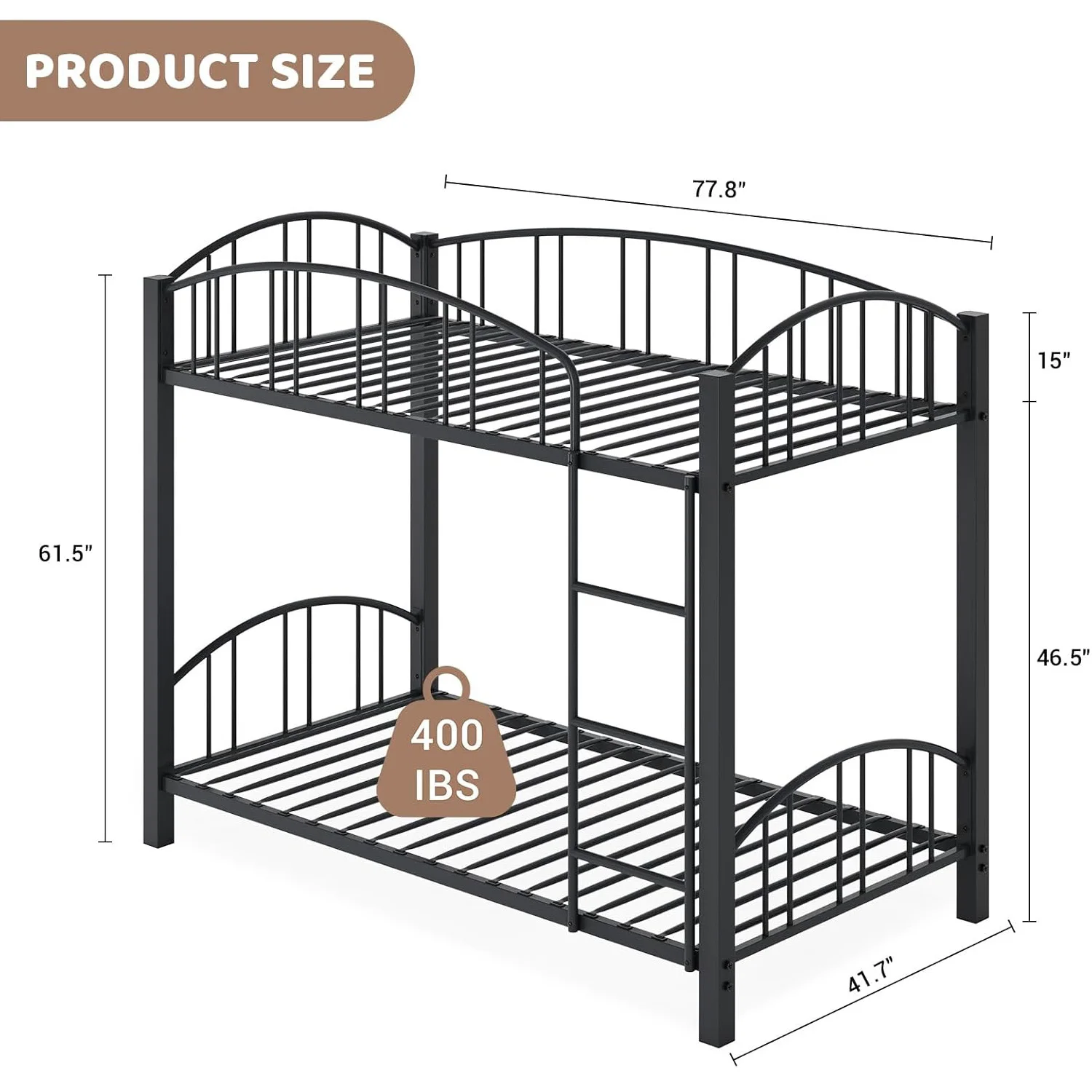 Letto a castello in metallo Twin Over Twin con scale e guardrail ad arco Robuste doghe in metallo che supportano salvaspazio per la cameretta delle ragazze e dei ragazzi