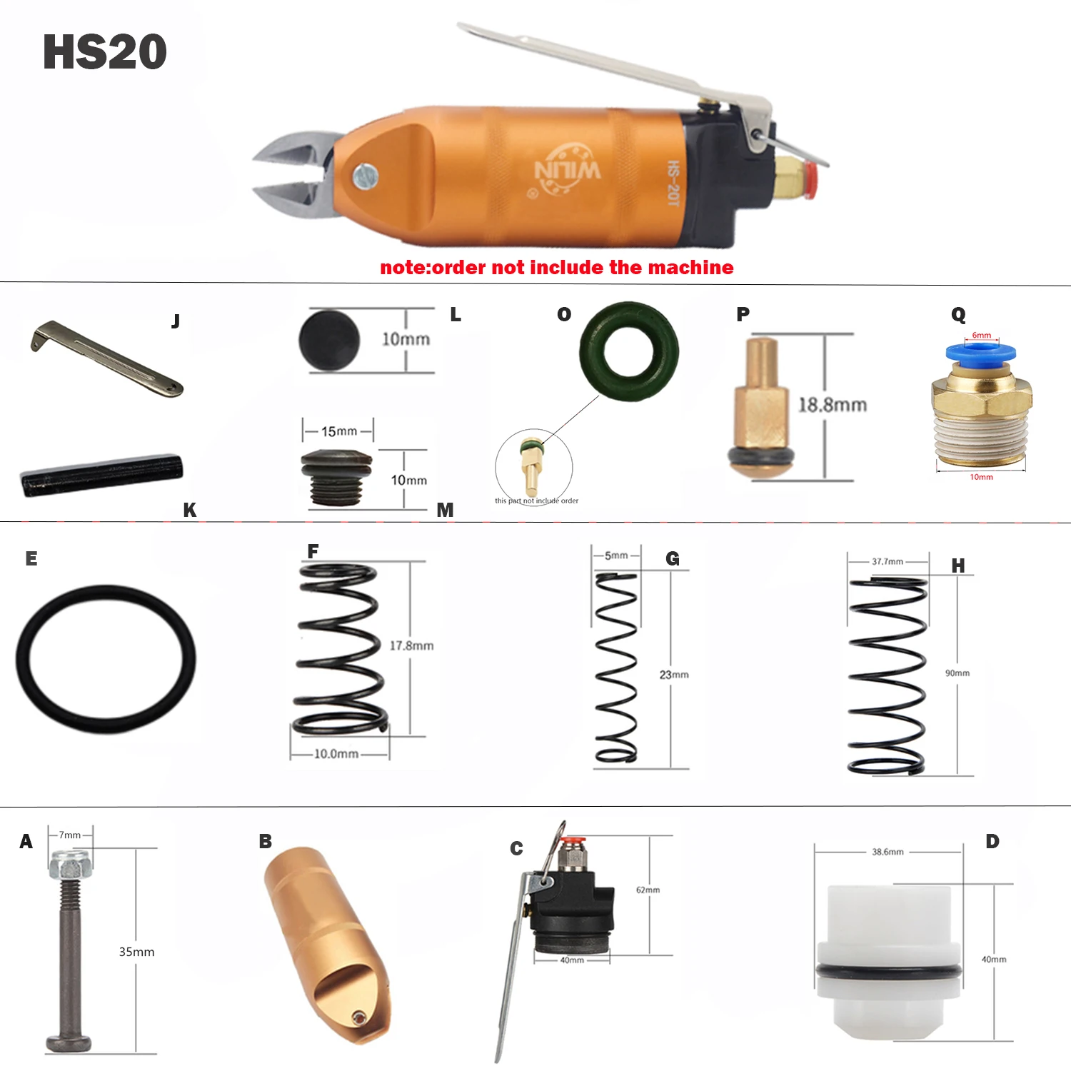 

HS-20 Air Scissors Parts Pneumatic Scissors Piston , Spring ,Air Cutting Tool Switch