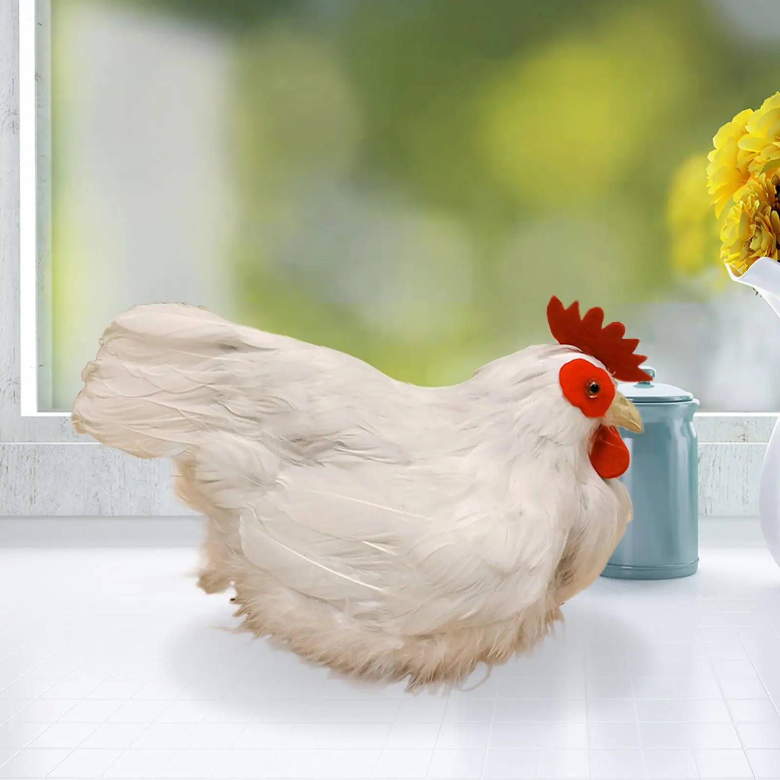 Realistic White Hen Model Figurine Simulated Chicken for Patio Garden Party