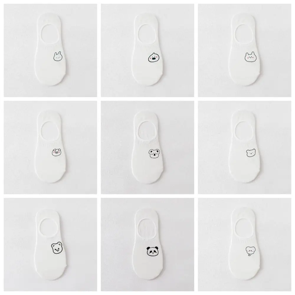 

10Pairs Breathable Cartoon Women Invisible Socks Sweet Non-slip Cute Boat Socks Thin Hosiery Bear White Socks Streetwear