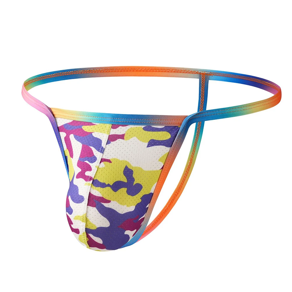 Camouflage Printed Men Hot Sale G-string Thong Mesh Casual Low Rise Breathable Underwear T-back Briefs Shorts