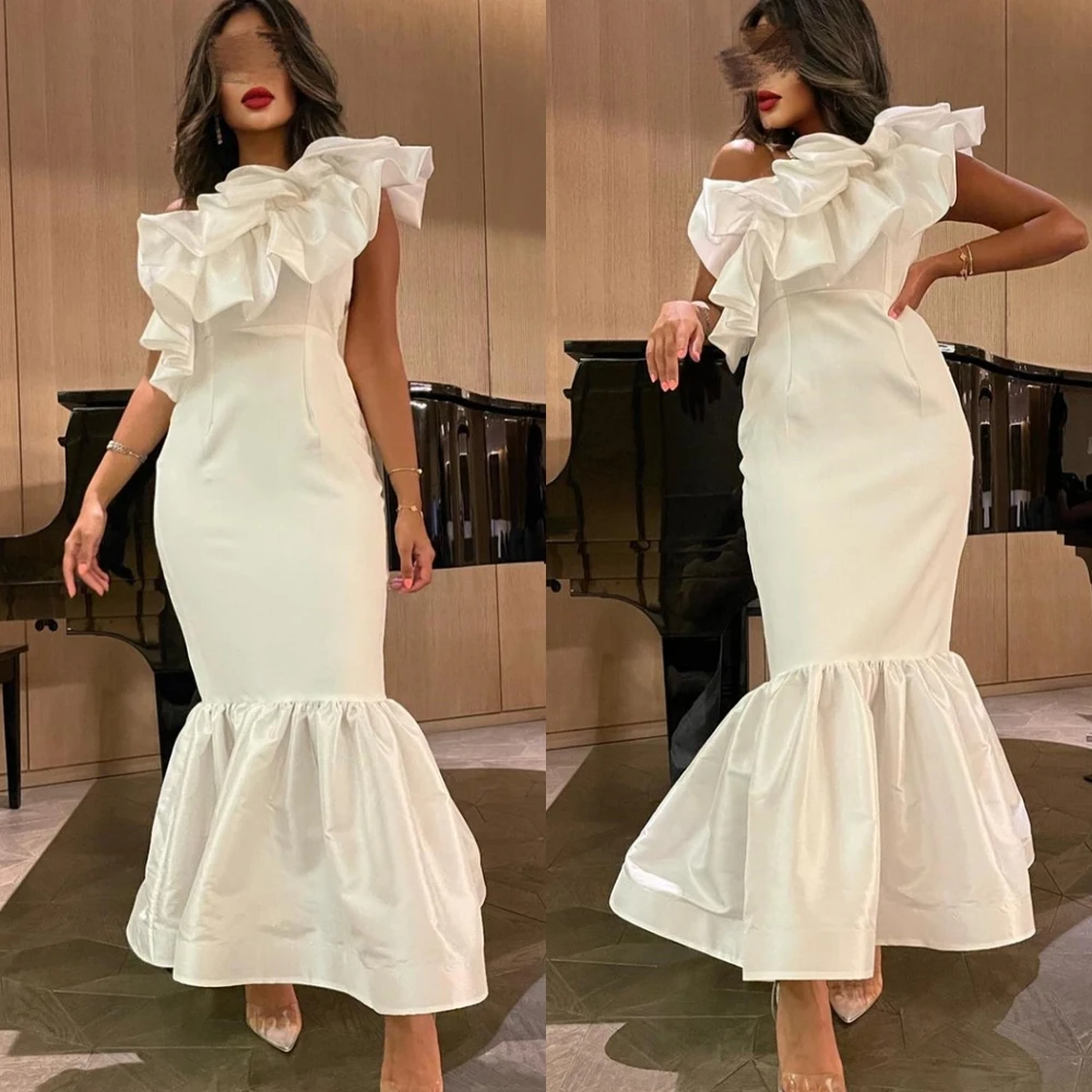 ที่กําหนดเองแขนกุด Mermaid JERSEY ชุดราตรีสีขาวอารมณ์ PARTY Dresses Elegant ชุดพิเศษ