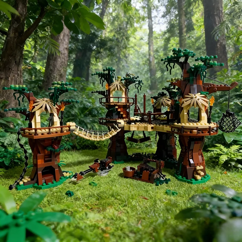 

New MOC Space Battle & Bear Village Street View Building Block Model, Home Decor Ornament, Holiday Gift