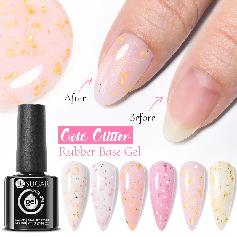 UR SUGAR Smalto per unghie gel con base in gomma glitter oro Fiocchi rosa oro Gelatina bianca latte Semi permanente UV LED Smalto gel per nail art