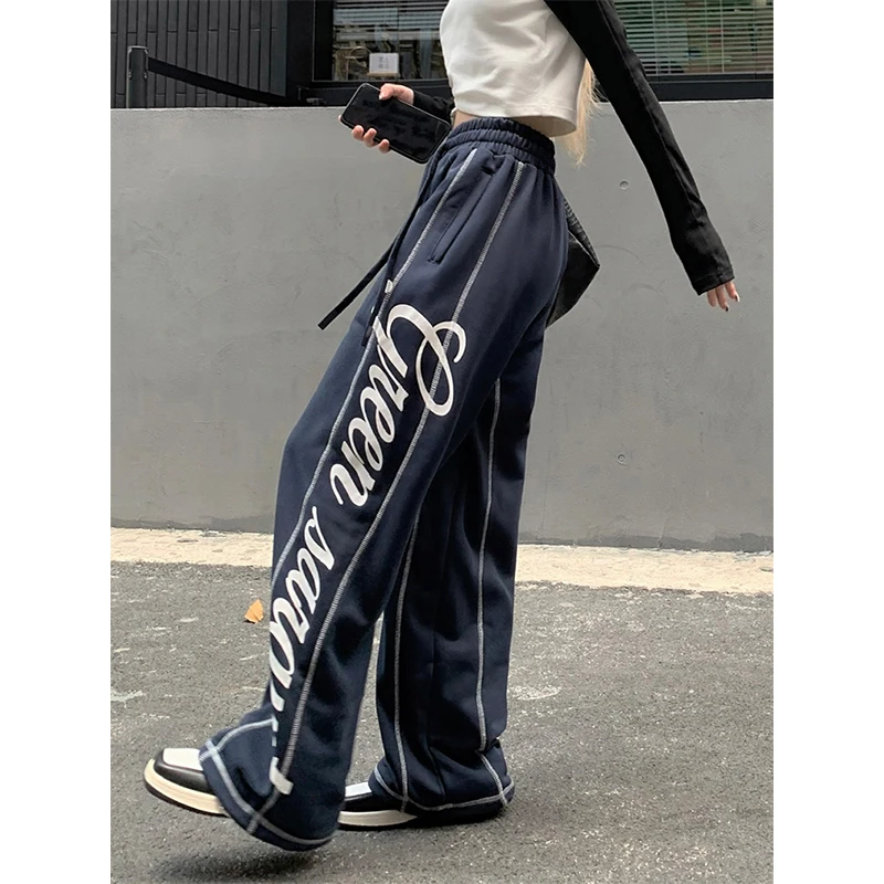 Mxzt – pantalon de jogging pour femmes, Streetwear, Vintage, lettre imprimée, pantalon de sport à jambes larges, pleine longueur, Bf Y2K, Harajuku