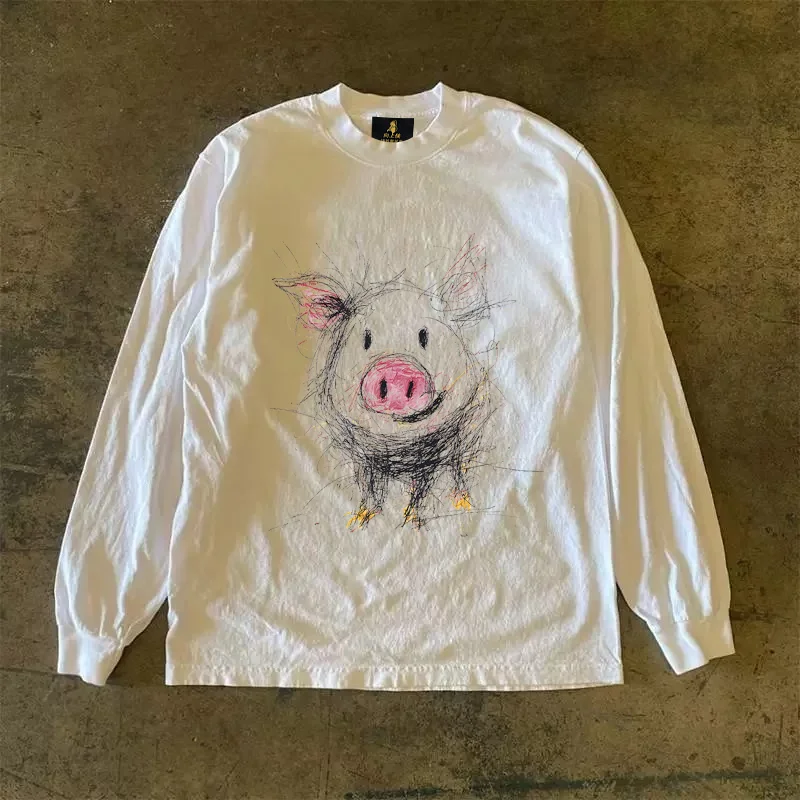 Long Sleeve 310 Pure Cotton Men's T-Shirt Upward Hero Non-Light American Style Couple's T-Shirt Youth Loose Fit Printed Tee