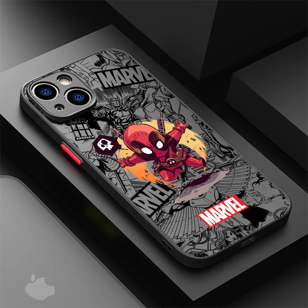 Marvel Funny Deadpool custodia smerigliata per Apple iPhone 13 Pro Max 11 14 Plus 12 mini XR X XS 7 8 15 6 SE Cover antiscivolo per telefono Funda