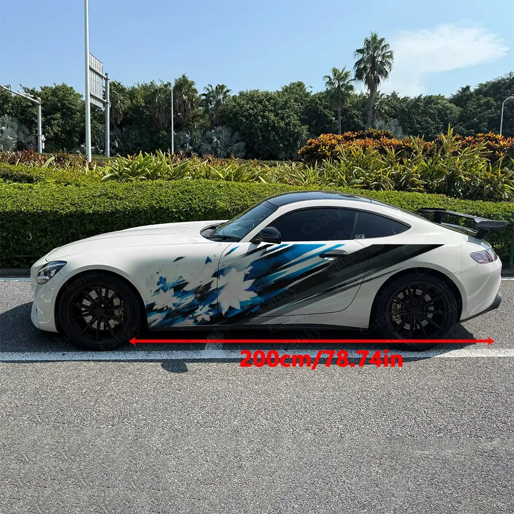 2pcs Speed Shuttle Ice Blue Blade Car Side Wraps, Self-Adhesive PVC Waterproof & Scratch-Resistant Stickers, Car Accessory Gift