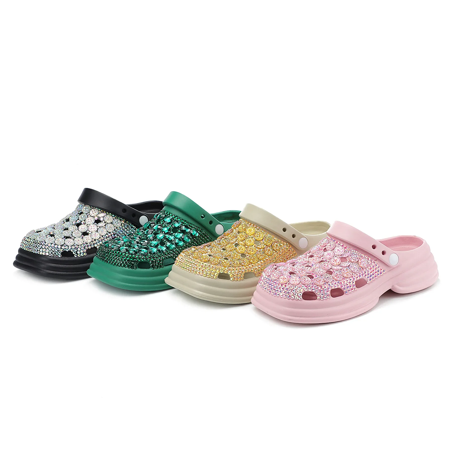 Slippers Handmade Diamonds Studded Hole Shoes with Half Drag Design,women Shoes, Versatile and Soft Casual Shoes Summer