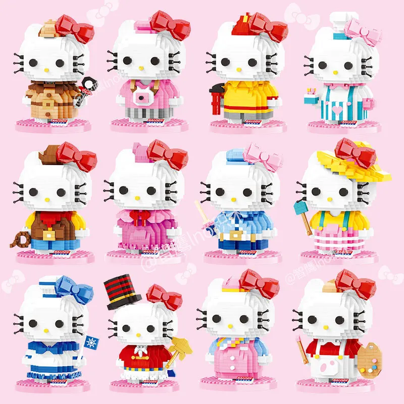 

Новые Мультяшные алмазные блоки Hello Kitty, строительные игрушки, кошка, Аниме фигурки, маленькие собранные кирпичи, игрушки для детей, подарок на день рождения