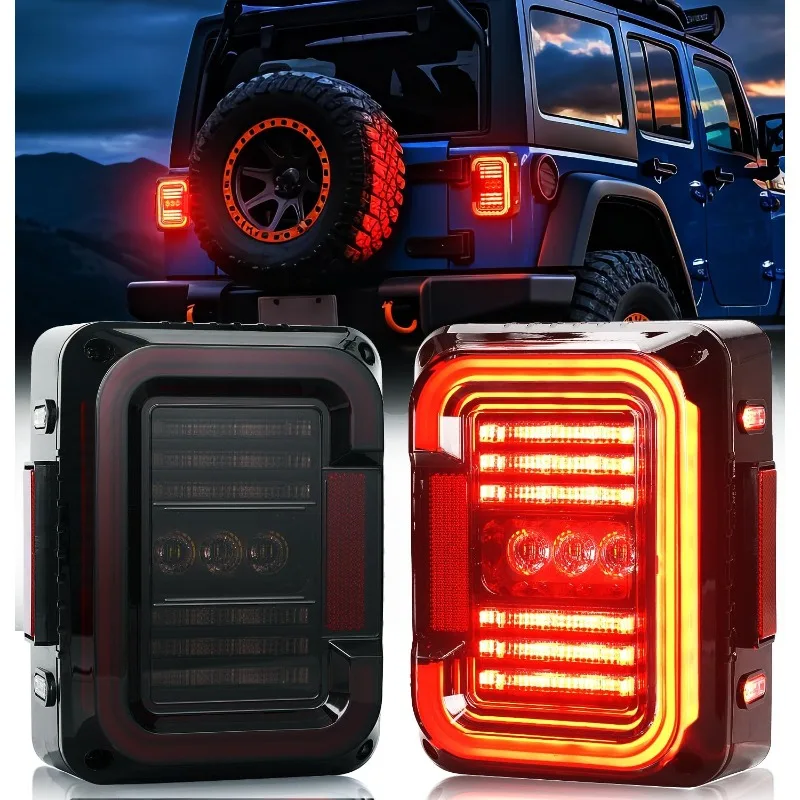 

LED Tail Lights Compatible with Wrangler JK JKU 2007-2018, Unique C Shaped Design Smoked Lens, 20W Reverse Lights