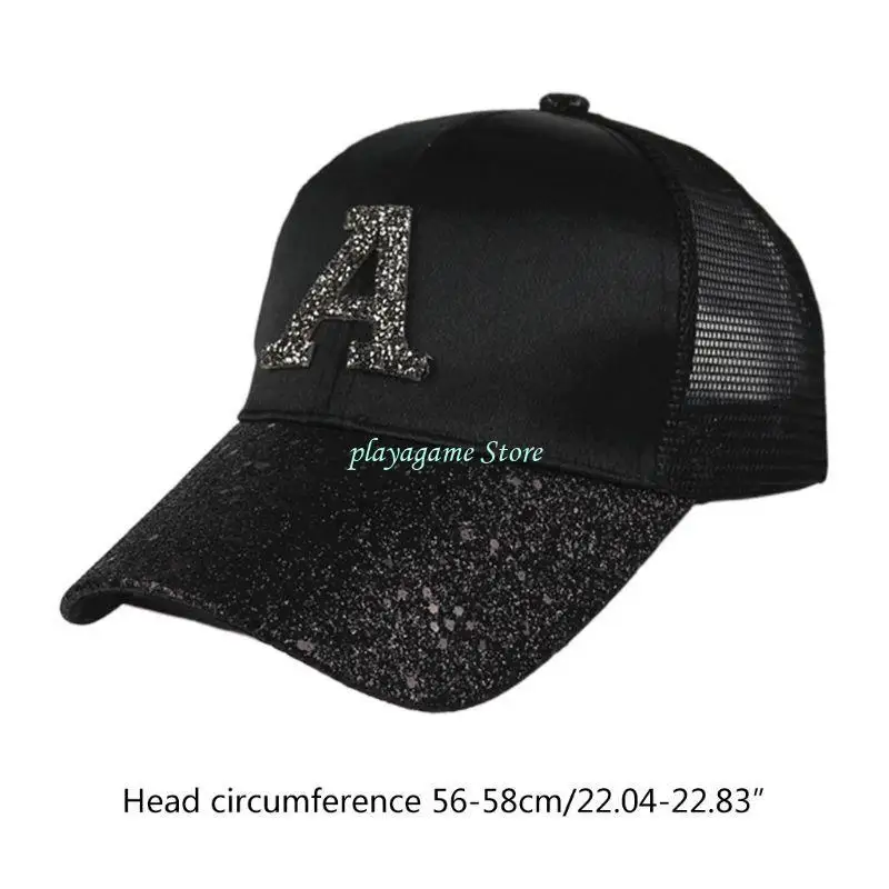 Y88A Dames Mesh Back Pailletten Vizier Baseball Cap Letter Borduren voor