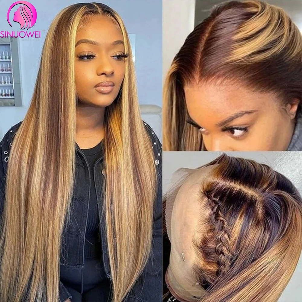 Highlight Colored Human Hair Wigs For Women 13x4 Lace Front Human Hair Wig Pre Plucked Honey Blonde Straight Lace Frontal Wig