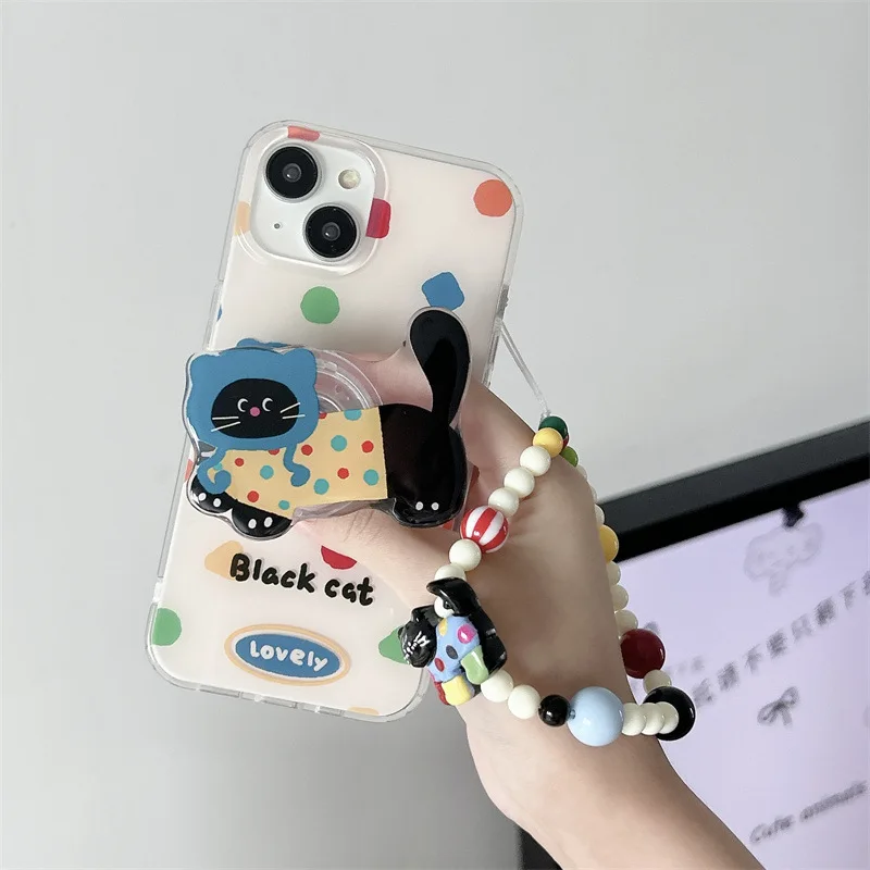 Ins Color Geometry Cat iPhone14 para iPhone15ProMax funda de teléfono iPhone12 Cartoon iPhone13 con soporte