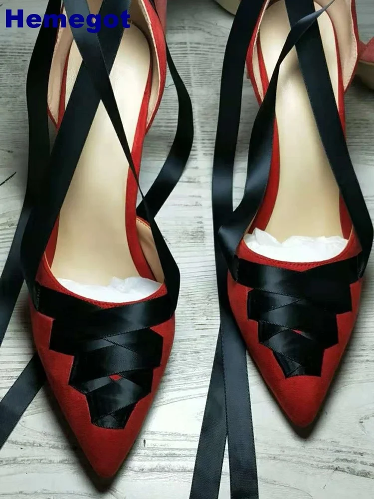 Pointed Sexy Cross Strap Pumps Summer New Black Red Mixed Color Banquet Catwalk Thin High Heels Fashion Ladies Party High Heels