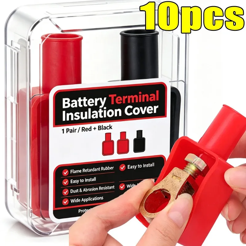 2-10PCS Black Red Car Battery Terminal Covers Universal PVC Dust Cover Battery Positive Negative Insulation Protector Parts