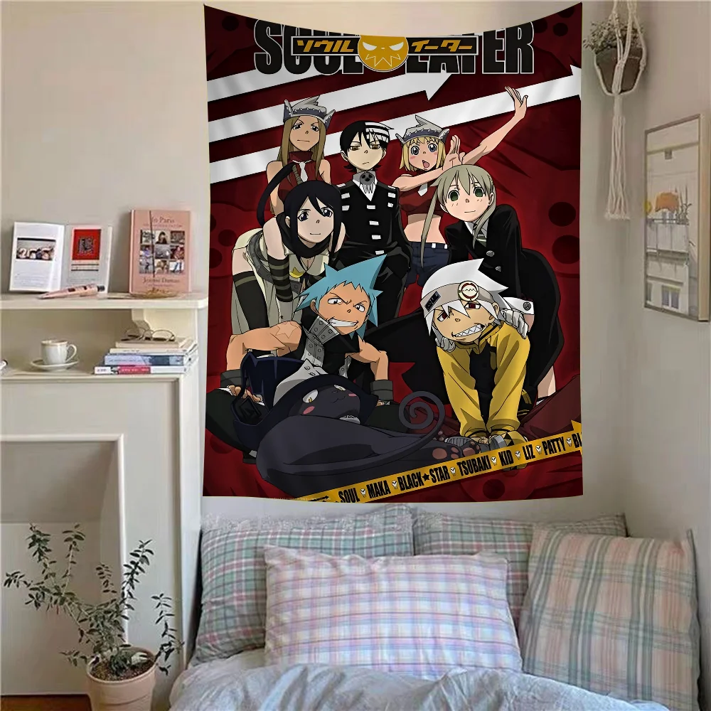 نسيج Soul Eater Anime - سجادة حائط على شكل زهرة الهبي، ديكور سكن رخيص، تعليق على الحائط الهبي، نسيج ناعم