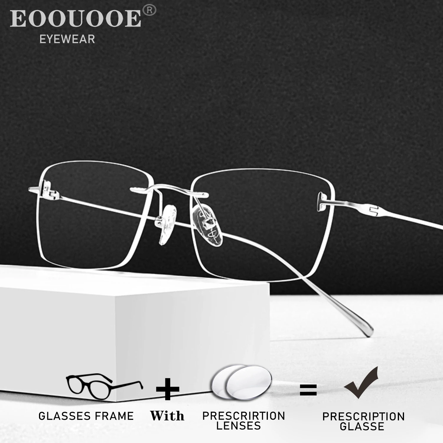 

Pure Titanium Rimless Glasses Men's Optics Glasses Clearly Prescription Myopia Reading 1.61-8 Strong Lenses Computer Eyewear