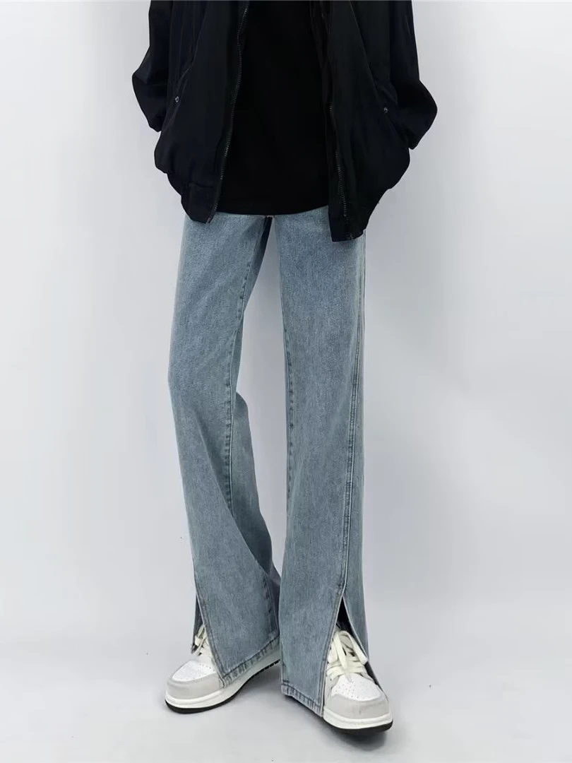 High Waist Straight Leg Jeans Women's plus Size Spring Autumn New Style Loose Split Wide Leg Pants Trendy Fat MM Short Size