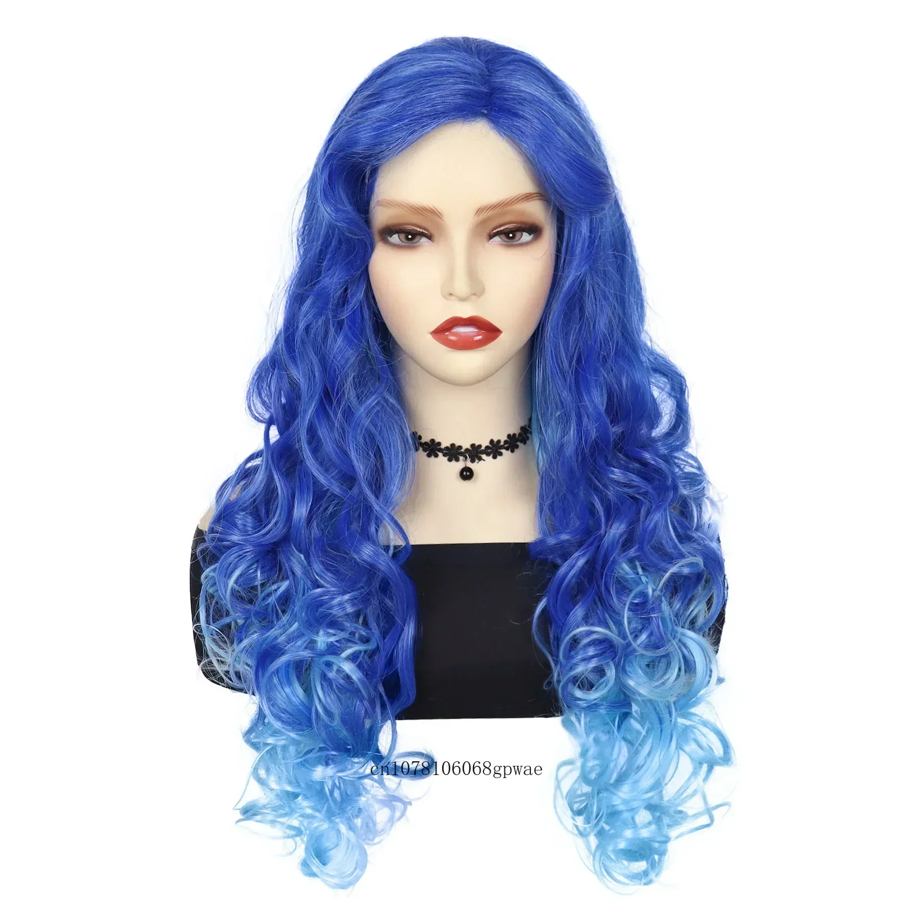 Cosplay24 Polegada longo ondulado peruca sintética cosplay perucas para mulheres skyblue misturado azul ombre traje de halloween festa alta temperatura