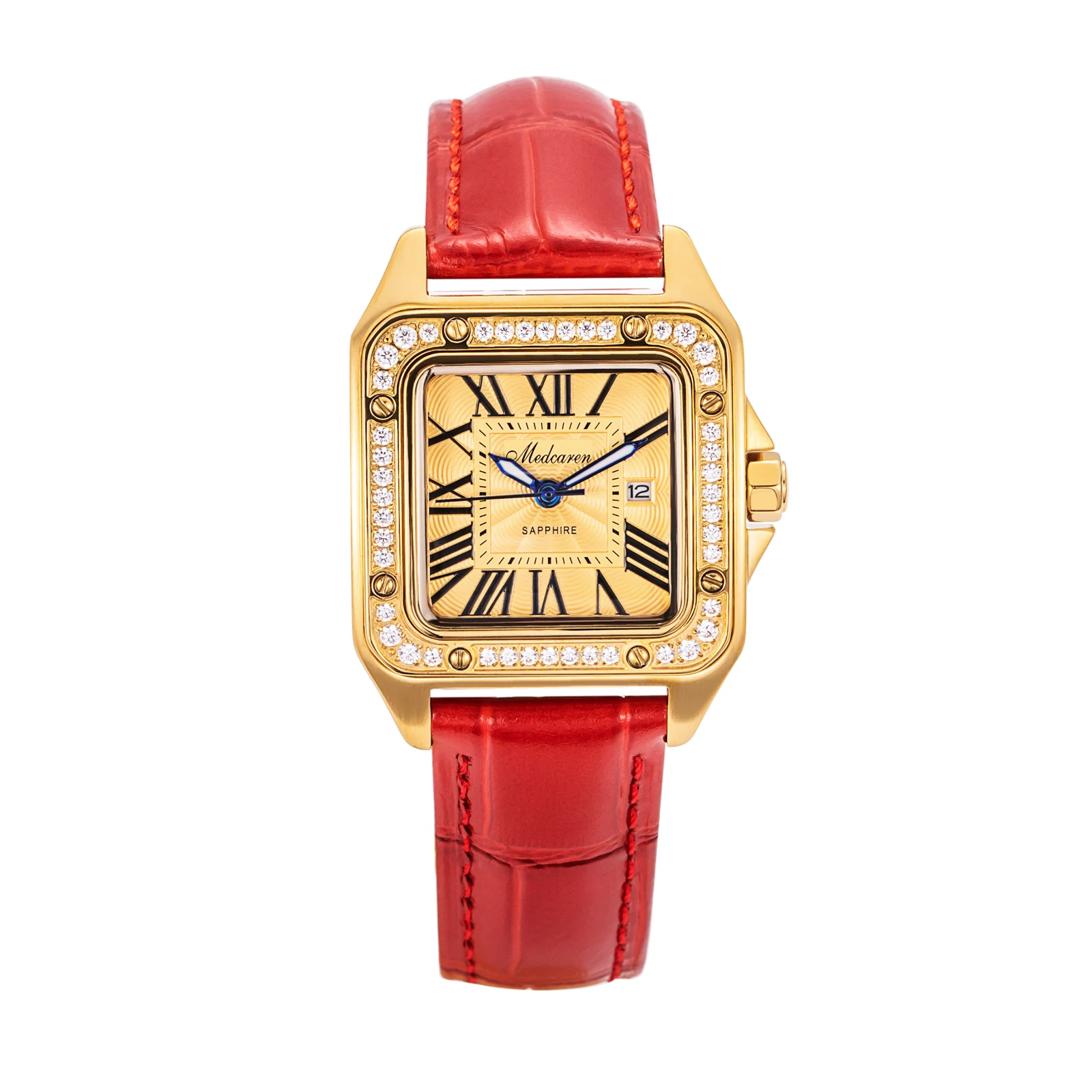 

New Luxury Women' s Wristwatches 30.5mm 24K Gold Fashion Calendar Quartz Watch Premium Leather Strap Waterproof Gifts for Women