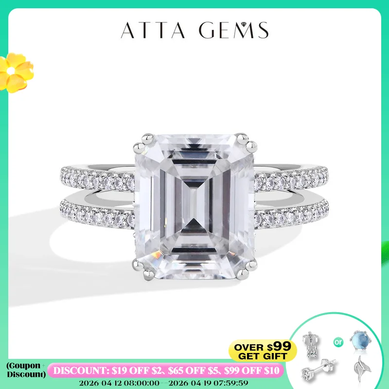 

ATTAGEMS 5CT Изумрудная огранка Муассанит Кольцо с бриллиантом для женщин и мужчин 11*9 мм VVS1 925 Серебряные свадебные украшения для невесты с сертификатом GRA