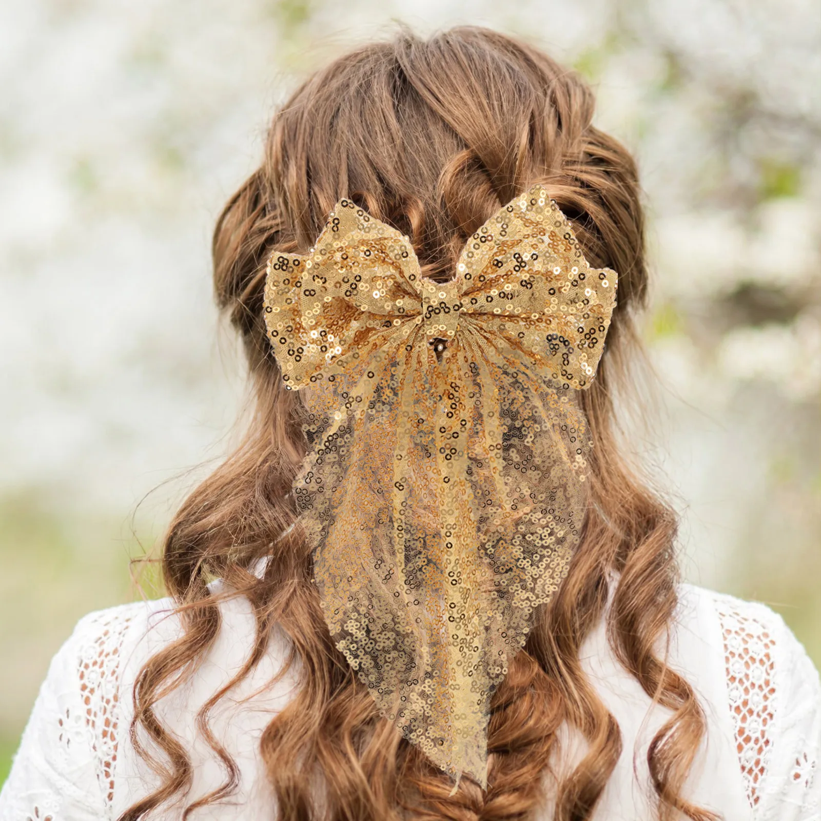 

Large Gold Sequin Bow Clip Oversized Sparkly Hair Bow For Women Girls Toddlers Elegant Hair Accessory Party Wedding Shiny
