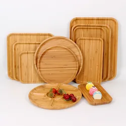 2023 New Plate Tray Wooden Bamboo Tray Household Wood Plate Japanese Dinner Plate Tea Tray Rectangular Tray Carving Plate