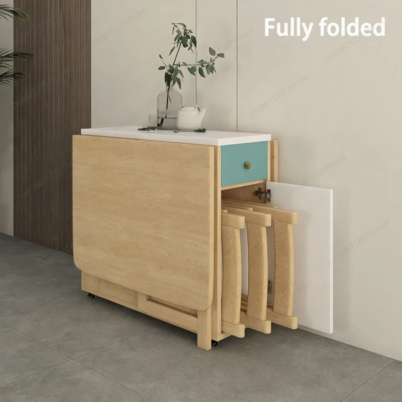 Foldable Dining Table for Small Household,Movable Combination Set,Save Space,1.4mTable With 0,2,4,6 Chairs