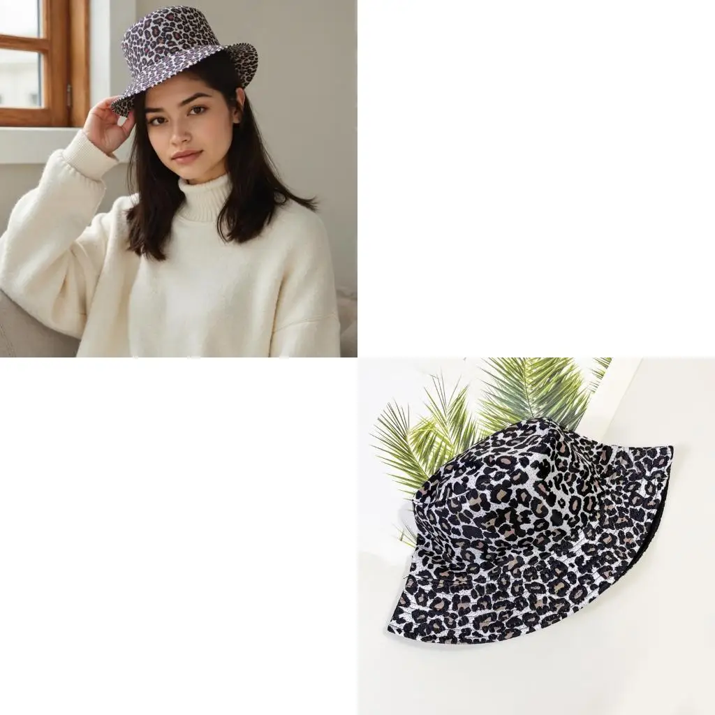 

652F Double Sided Animal Print Fisherman Hat Breathable Foldable Summer Sunproof Beach Bucket Hat Women Fashion Accessory