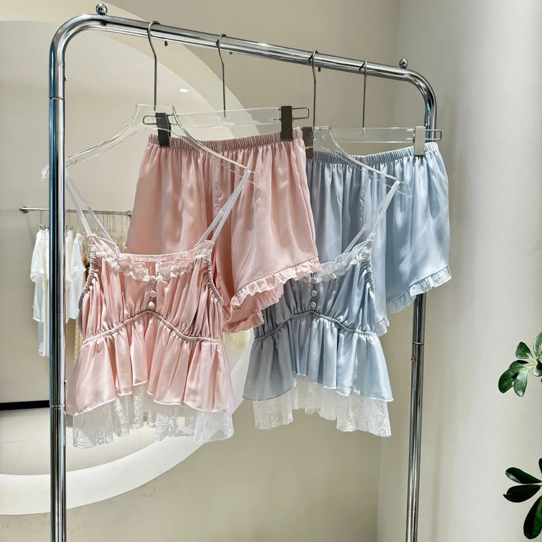 

Домашняя одежда с кружевной отделкой, сексуальные шорты на бретельках, пижамный костюм из 2 предметов, женское нижнее белье, ночная рубашка, мини-пижама, наряд для женщин