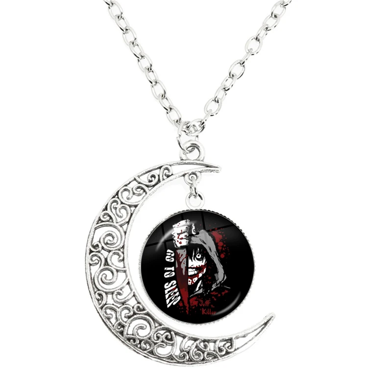 Jeff And Jane The Killer Moon Necklace Creepypasta Creepy Pasta Ticci Toby Figures Glass Anime Dome Pendant Necklace Jewelry