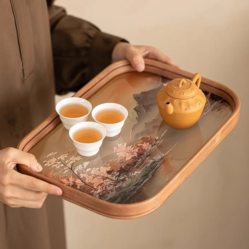 Glass Crabapple Dry Brewing Tray, Kung Fu Tea Set, Household Small Brewing Table, Living Room Office Brewing Tea Tray