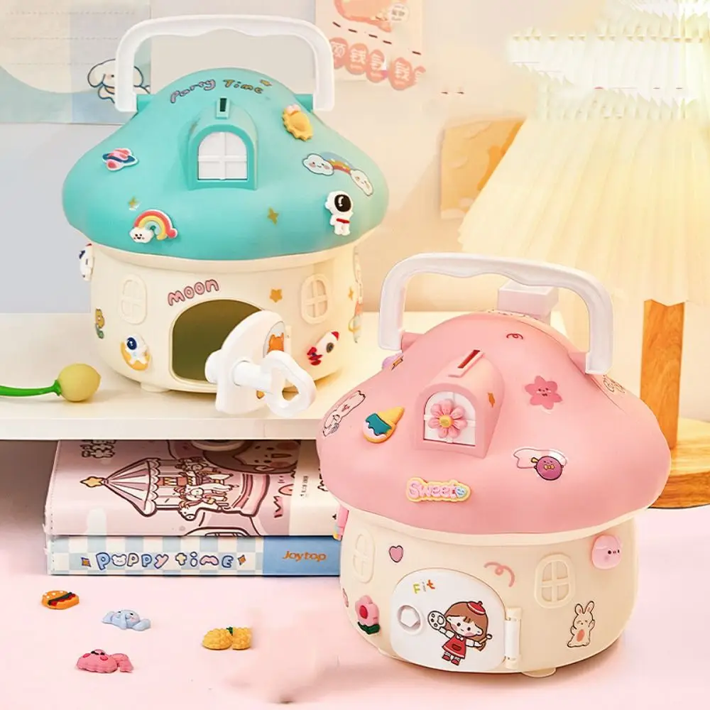 Money Box Mushroom Piggy Bank Toy House-Shaped Large Capacity Cartoon Piggy Banks Creative Cartoon Stickers Safe Bank Toy