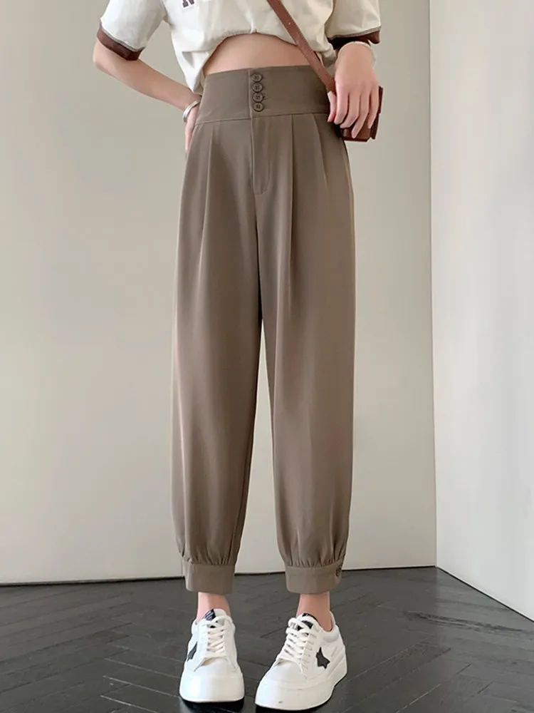 

High Waist Ankle-length Pants Women New Arrival 2022 Fashion Korean Style Streetwear All-match Loose Ladies Casual Pant W1112