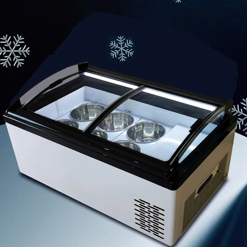 Commercial Refrigerated Ice Cream Display Cabinet 6 Barrel Hard Ice Cream Freezers Custom shape opening