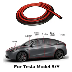 Car Door Seal Strip for Tesla Model 3 Y 2021-2024 Rubber Hood Trunk Sunroof Sealing Kit Soundproof Weatherstrip Accessories