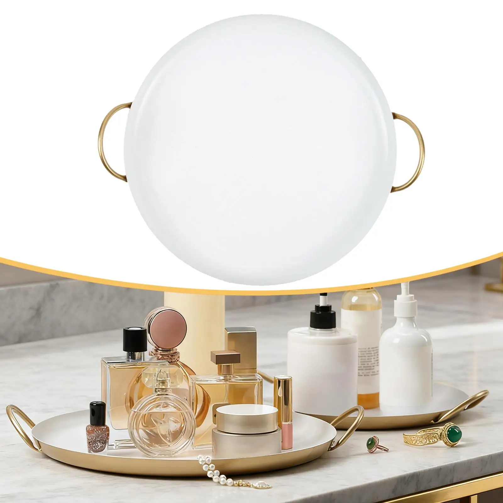 

Round Jewelry Tray Elegant with Handle Key Holder for Dorm Desktop Cabinets
