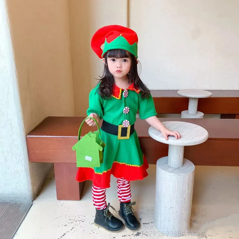 Christmas Costumes, Children's Cosplay, Christmas Elf Costumes, Parent-child Outfits, Men's and Women's Green Christmas Outfits