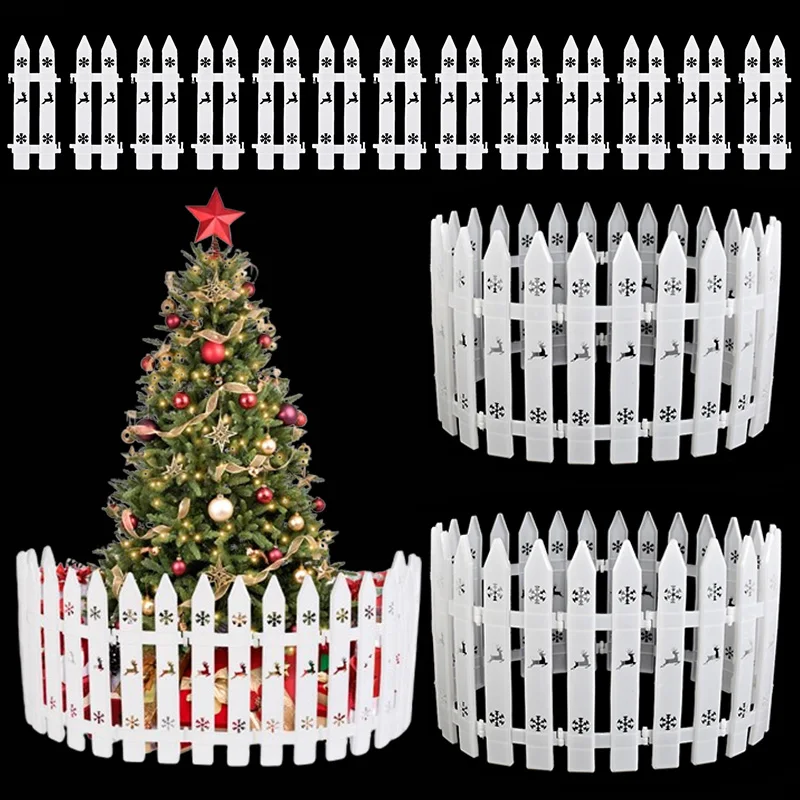 

10pcs Christmas Tree Fence White Plastic Fence For Xmas Tree Ornaments Garden Hollow Out Merry Xmas Decor New Year 2025 Navidad